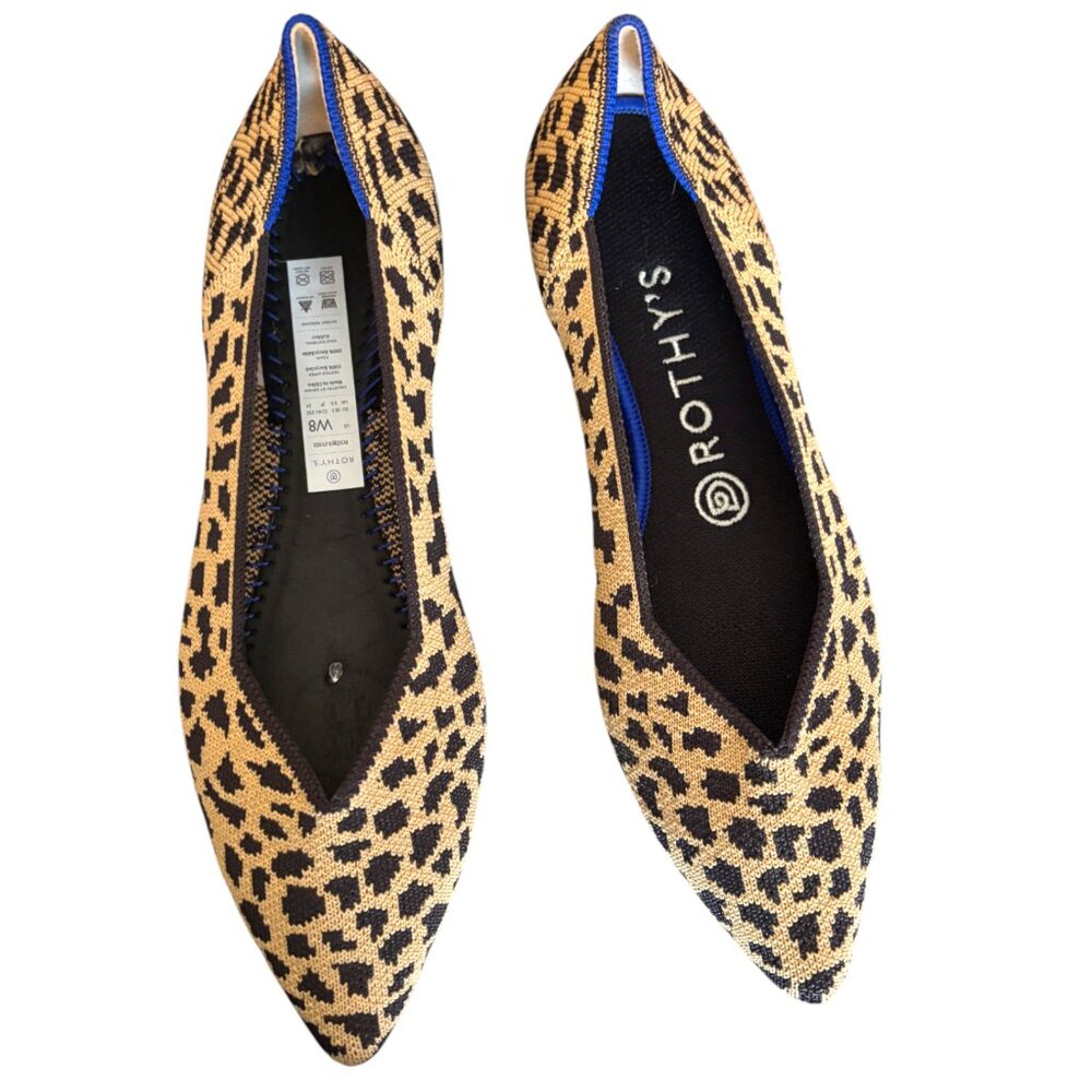 Rothy's the Point RETIRED Cheetah print sz 8 Like‎ New- missing 1 footbed liner